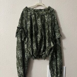 Zara Olive Textured Lace Top